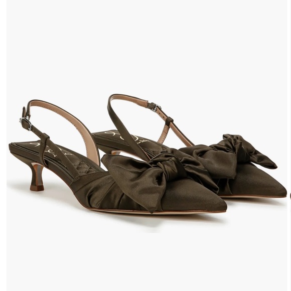 Sam Edelman Treena Bow Plissé Pointed Toe Kitten Heel Sandal - Picture 1 of 16